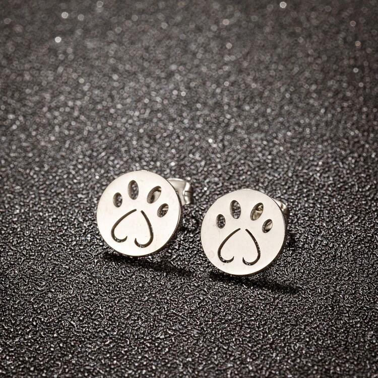 1 par de pendientes pequeños de animales de acero inoxidable, pendientes de gato y perro simples y lindos adecuados para mujeres, apropiados para uso diario, regalo de joyería - Plateado - Añade 18