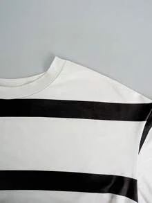 Top à manches courtes rayé ample de style coréen, convenant pour l'été et le début du printemps, noir - Noir - Voir 6