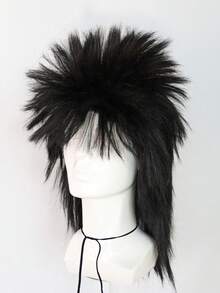 Peluca de disco oscilante, peluca negra de hombro de estilo punk de los años 70 y 80 para fiestas, peluca sintética larga y media con brillo, con capas, esponjosa y recta con flequillo para mujeres y hombres, disfraz de peluca mullet para fiestas, bailes, escuela, carnaval, conciertos, convenciones, citas diarias, discotecas, celebraciones, Navidad, Año Nuevo, festivales de música, decoraciones