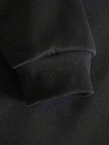 Men's Casual Minimalist Letter Graphic Thermal Lined Hoodie Sweatshirt, Autumn/Winter, Long Sleeve Top - 黑色 - 查看 3