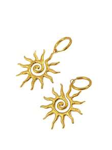 RAYQUEEN 1 Đôi bông tai mặt dây chuyền hình mặt trời xoắn ốc bằng thép không gỉ mới, bông tai sang trọng, thanh lịch dành cho nữ, thích hợp làm quà tặng. - Vàng - Xem 5