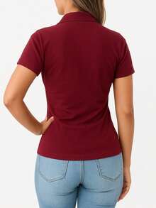 Baby Look Women's Premium Piquet Polo Collar - 酒紅色 - 查看 2