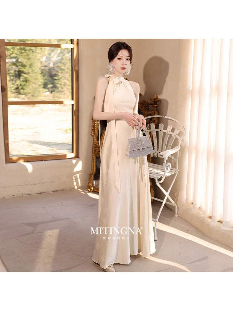 shein champagne bridesmaid dresses SHEIN BAE Elegant Champagne Gold Summer Wedding Dress, Minimalist Cream  Yellow Deep V-Neck Backless Bowknot Tie Formal Party Cocktail Bridesmaid  Dress