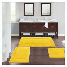 Bathroom Rugs Sets 3-Piece, Non Slip Bath Rugs Runners, Washable Soft Shaggy Yellow Microfiber Bath Matfor Shower, Tub, Toilet - As Picture 421 - View 3