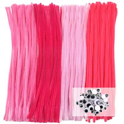 Set van 200/400/600 stuks pijpenragers, pijpenragers in gemengde kleuren, pijpenragers in veelkleurige knutsels, pijpenragers in roze, pijpenragers in rood, pijpenragers in geel, pijpenragers in blauw, pijpenragers in groen, pijpenragers in paars, pijpenragers in bruin, chenillestengels van 6 mm x 12 inch dik en diverse maten wiebelende wiebelogen voor het maken van knutseldecoraties, bloemen en dieren