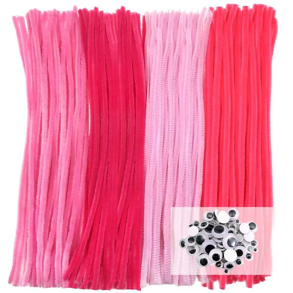 200/400/600 Stücke Pfeifenreiniger Bastelset, Pfeifenreiniger gemischte Farben, bunte Pfeifenreiniger zum Basteln, Pfeifenreiniger rosa, Pfeifenreiniger rot, Pfeifenreiniger gelb, Pfeifenreiniger blau, Pfeifenreiniger grün, Pfeifenreiniger lila, Pfeifenreiniger braun, Chenilledraht 6mm x 30cm dick und sortierte Größen Wackelaugen zum Basteln von Dekorationen, Blumen, Tieren