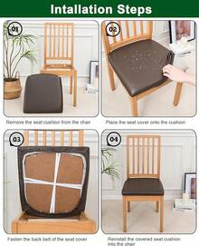Stretch Non-Slip Soft Washable Dining Chair Covers Set Of 4, Yellow Cushion Slipcovers Kitchen And Dining Room Chairs - Pu Coffee - View 4