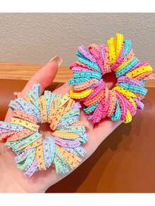 2 件套 100 件女士混色发辫橡皮筋发带高弹力不伤发装饰性时尚发带适合日常使用 - 彩色 - 查看 4
