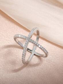 1 pieza Anillo con forma de X chapado en oro con turquesa de moda - anillo - Ver 5