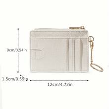 Ultra-Thin PU Leather Wallet With Keychain - Lychee Texture, Zipper Coin Pocket And Card Holder - 黑色 - 查看 10