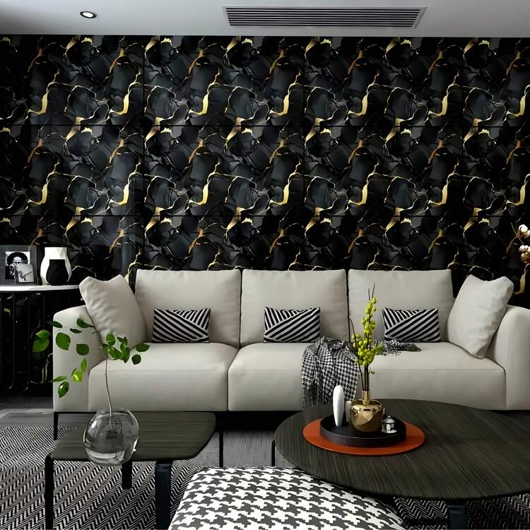 11pcs/0.9㎡ Deep Gray Marble Pattern Peel And Stick Tile Stickers - Waterproof Aluminum Composite Wall Panels, Suitable For Renovation And Decoration, Ideal For Valentine's Day, Wedding And Birthday Decor - Black Gold Flower - View 8