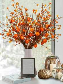 3pcs Artificial Berry Pumpkin Stems, Harvest Thanksgiving Autumn Home Decor, Realistic Indoor Floral Arrangement, Suitable For Home, Room, Bedroom, Dining Table, Party, Birthday, Wall, Tabletop, Fall, Labor Day, Harvest Festival And Thanksgiving Decoration - Multicolor - View 5