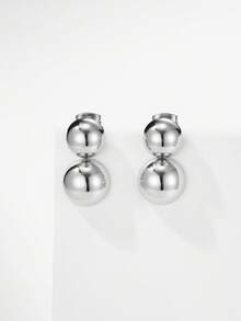 1pair Geometric Ball Shaped Stainless Steel Stud Earrings, Personalized Design For Women Daily Wear - Yellow Gold - View 8