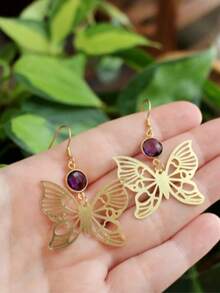 2 件复古合金波西米亚风手工太阳脸镂空星星图案吊坠耳环适合女士日常佩戴 - 金黃色 - 查看 6