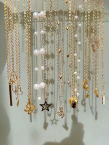 17KM 9pcs/Set Elegant Vintage Heart, Butterfly, Faux Pearl, Rhinestone, Teardrop, Star, Moon Hollow Design Multi-Layer Necklace Set, Suitable For Holiday, Party, Date, Daily Wear As Gift