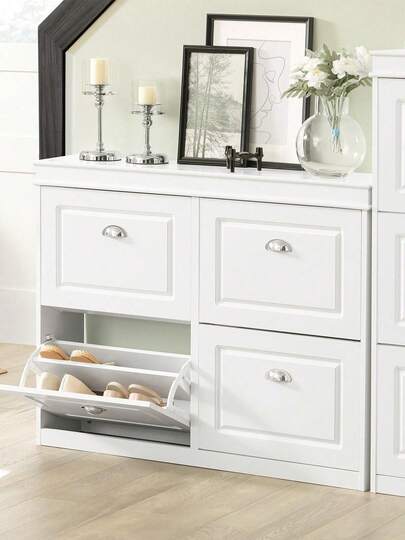 SoBuy 4 Flip-Drawers Shoe Cabinet Shoe Rack Shoe Storage Cupboard Organizer White W105 X D24 X H82cm FSR79-W