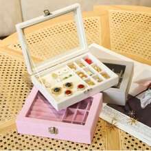 Jewelry Box With Glass Lid And Velvet Organizer Divider And Closure (5609) - 米色 - 查看 4