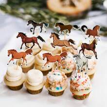 8 Peças Toppers de Bolo com Tema de Cavalo e Unicórnio, Decorações de Bolo Impressas Criativamente com "Sucesso" para Festa de Aniversário