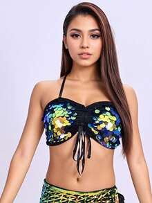 One Women's Belly Dance Hip Towel, A Triangular Coin-Embellished Hip Towel With Tassels And Sequins, Suitable For Music Festival Stage Performance Costumes And Accessories. - Multicolor - View 19