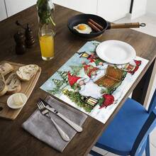 1pc/4pcs/6pcs Christmas Gnome Pattern Linen Placemats, Christmas Decor, Christmas Gift, Suitable For Dining Table, All Season Decoration, Washable Tablemats, Room Decor, Placemats, Coasters, Kitchen Dining Table Mats, Indoor Outdoor Party Decoration, Home Decor, Ideal Gift - Multicolor - View 8