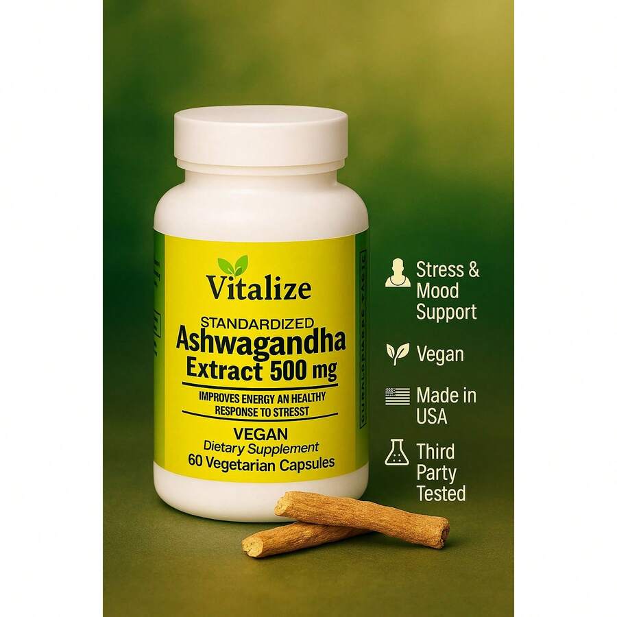 60 Vegan Capsules Ashwagandha Extract | Vitalize | 500 Mg | Stress Support & Energy | Non-GMO & Vegan - ASHWAGANDHA EXTRACT - View 1