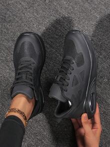 Scarpe da corsa bianche da donna con suola morbida e platform, punta tonda, allacciate, con cuscino d'aria traspirante, assorbimento degli urti, leggere e confortevoli, versatili per uso casual e sportivo