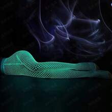 Extra Long Glow In The Dark Pantyhose - Fluorescent Green Sheer Women's Tights W/ Lace Details - 白色 - 查看 5