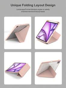 纯色Y型折叠式保护套，兼容iPad 11（A16 2025），多角度支架，笔槽，亚克力后盖，防弯折，磁吸式自动休眠/唤醒功能，适用于iPad第十代（2022），包含镜头保护膜，也适用于iPad Air 4/Air 5/Air 11（M2）/Air 11（M3）2025、iPad第七/八/九代（10.2英寸）以及iPad Pro 11（2018、2020、2021、2022），PU皮革材质，粉色 - 粉色 - 查看 7