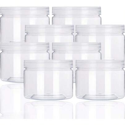 Rocutus 12oz Clear Plastic Storage Jars Containers8 Pack Refillable WideMouth Plastic Slime Containers For Beauty Products Kitchen And Household Storage  12 OZ
