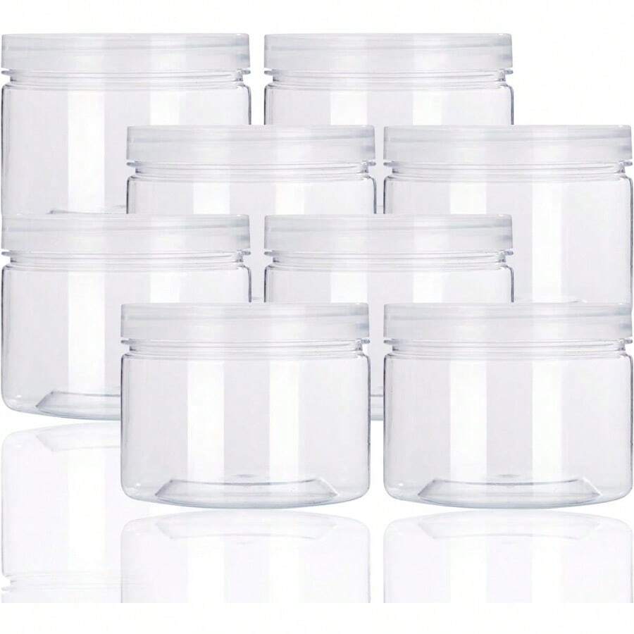 Rocutus 12oz Clear Plastic Storage Jars Containers8 Pack Refillable WideMouth Plastic Slime Containers For Beauty Products Kitchen And Household Storage  12 OZ - Clear - View 1