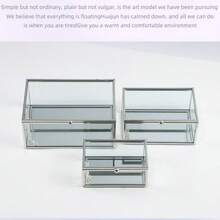 1pc Minimalist Glass Storage Box, Metal Frame, Transparent Desktop Organizer Box, Geometric Design - Multicolor - View 2