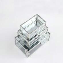 1pc Minimalist Glass Storage Box, Metal Frame, Transparent Desktop Organizer Box, Geometric Design - Multicolor - View 5