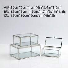 1pc Minimalist Glass Storage Box, Metal Frame, Transparent Desktop Organizer Box, Geometric Design - Multicolor - View 7