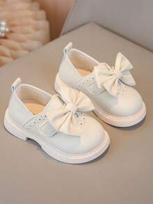 1 Pair Girls' Beige Bow Decor Princess Style Fashion Flat Shoes, Suitable For Back To School, Elementary Students - Beige - View 1