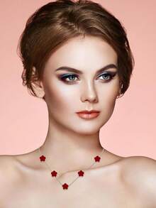 14K Gold Pendant Four Leaf Clover Necklace Women Lucky Flower Jewelry - 綠色條紋-14K鍍金 - 查看 9