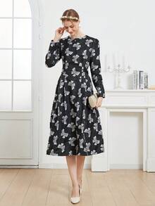 Luxury Jacquard Long Sleeve Elegant Party Dress For Women, Autumn/Winter