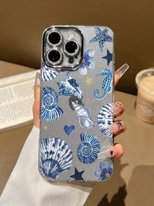 Blue Shell Shockproof Phone Case Compatible With IPhone 11 Pro Max, 16 Pro Max, 15 Pro, 14 Plus, 13, 12, 11, 13 Pro Max, 12 Pro - Fine Black Glitter - View 1