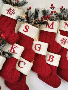 1Pc Knitted Letter Christmas Socks, Christmas Alphabet Knit Stockings, Mini Christmas Socks With Embroidered Letters, Merry Christmas Decorative Socks, Xmas Decor, Christmas Decorations For Home, Christmas Ornaments, Christmas Tree Decorations, Christmas Theme Dress Up Home Decor Christmas Decorations Room Decor Winter Christmas Decorations Home Christmas Gifts