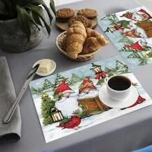 1pc/4pcs/6pcs Christmas Gnome Pattern Linen Placemats, Christmas Decor, Christmas Gift, Suitable For Dining Table, All Season Decoration, Washable Tablemats, Room Decor, Placemats, Coasters, Kitchen Dining Table Mats, Indoor Outdoor Party Decoration, Home Decor, Ideal Gift - Multicolor - View 7