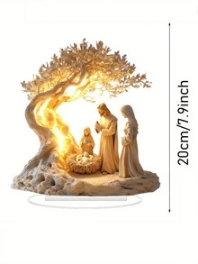 1pc Desktop Decoration Statue - Jesus Nativity & Tree Of Life Newborn Theme, Suitable For Home Decor, Bedroom Decor - Nativity Theme Decor, Made Of 2D Acrylic Material - Multicolor - View 6