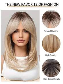 Blonde Straight Synthetic Wig For Women 14 Inch Ready To Go Wigs, Perfect For Beginners - Vàng - Xem 7