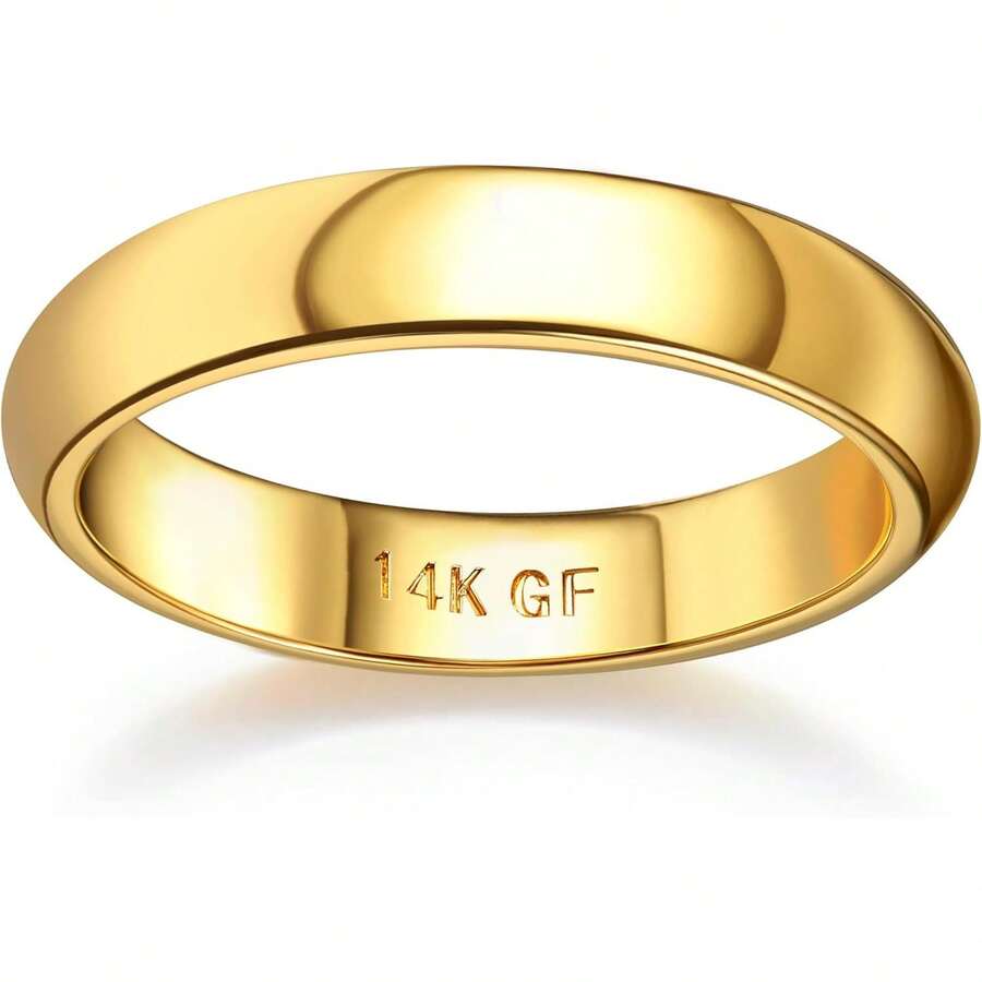 14K Gold Filled Non Tarnish Ring For Women Men - Plain Domed Comfort Fit Pinky Thumb Wedding Band Size 6-10 - 14K鍍金-5毫米 - 查看 1