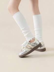 1/3/5 Pairs Girls Calf Leg Warmers, Sweet Ballet Style Ruffle Trim, Knitted Warm Leg Warmers, Solid Color Knee High Leg Warmers, Spring Autumn