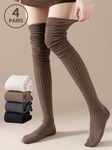 2/4Pairs Knee High Socks Lady Splicing Stockings Women High Tube Socks Women's High Solid Colour Patchwork Socks High Elasticity Stockings, Y2k, Cozy Socks - Multicolor - View 2