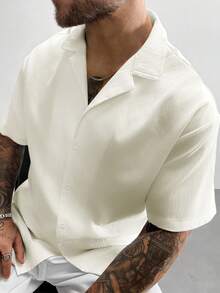 GloMan 复古风男士亚麻短袖衬衫，宽松休闲舒适沙滩衬衫，适合夏季度假，父亲节礼物，白色衬衫 - 杏色 - 查看 7