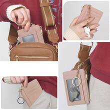 Ultra-Thin PU Leather Wallet With Keychain - Lychee Texture, Zipper Coin Pocket And Card Holder - 黑色 - 查看 8