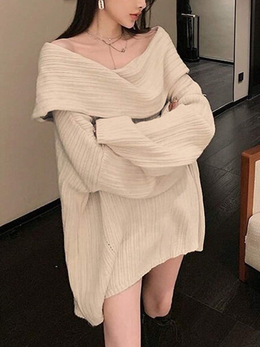 Alicedudu Damen eleganter Kragen Langarm Pullover, Herbst/Winter - Aprikosenfarben - Übersicht 1