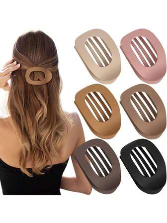 1pc/2pcs Flat Round Hairclips Set For Women, Non-Slip Barrette, Curved Design Vintage Simple Niche Hair Accessories Claw Clips Hair Claws Hair Barrettes, School Stuff