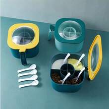 四合一调味品收纳盒，带盖和勺子，ABS材质，包含4个勺子，适合存放各种调味料。是家庭厨房调味料收纳的理想之选，也是厨房整理的完美方案。可与盐瓶搭配使用。 - 彩色 - 查看 7