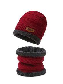 Conjunto unisex de gorro tejido con forro térmico, cuello, bufanda y guantes para otoño/invierno, resistente al viento y cálido para atuendos de invierno juveniles esponjosos